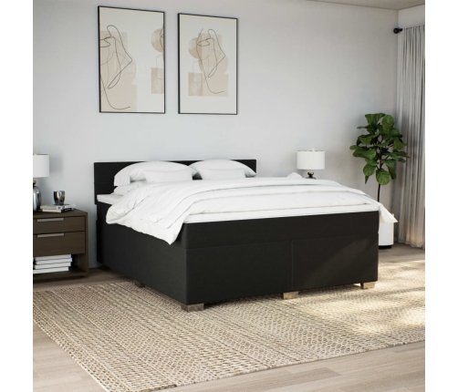 Cama box spring con colchón tela negro 180x200 cm