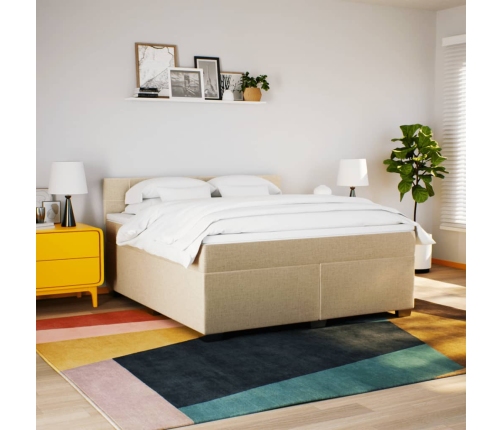 Cama box spring con colchón tela color crema 180x200 cm