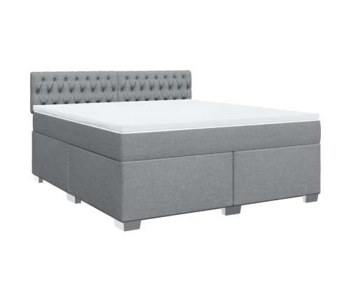 Cama box spring con colchón tela gris claro 180x200 cm