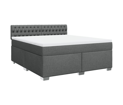 Cama box spring con colchón tela gris oscuro 180x200 cm