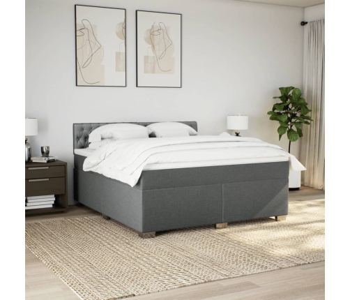 Cama box spring con colchón tela gris oscuro 180x200 cm