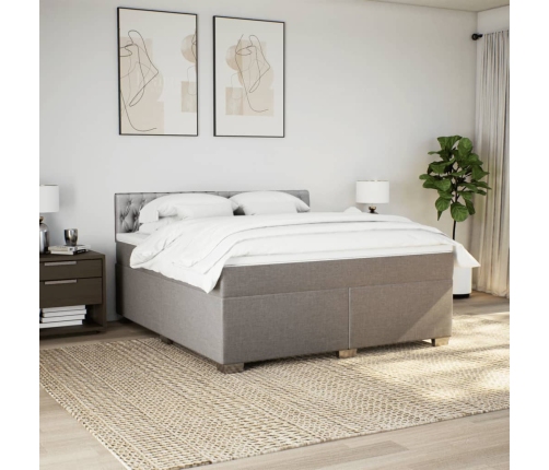 Cama box spring con colchón tela gris taupe 180x200 cm