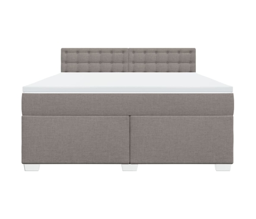 Cama box spring con colchón tela gris taupe 180x200 cm