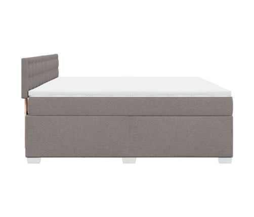 Cama box spring con colchón tela gris taupe 180x200 cm