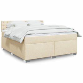 Cama box spring con colchón tela color crema 180x200 cm