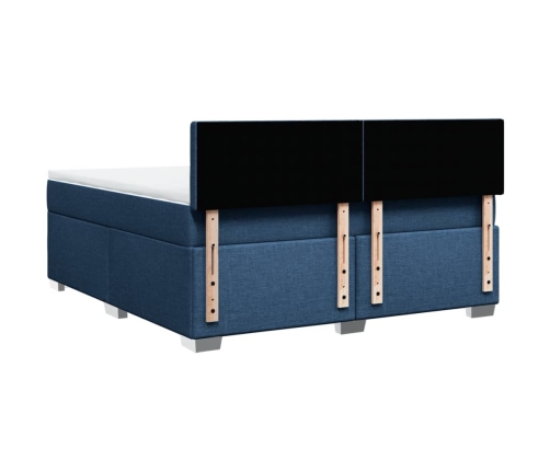 Cama box spring con colchón tela azul 180x200 cm