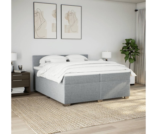 Cama box spring con colchón tela gris claro 200x200 cm