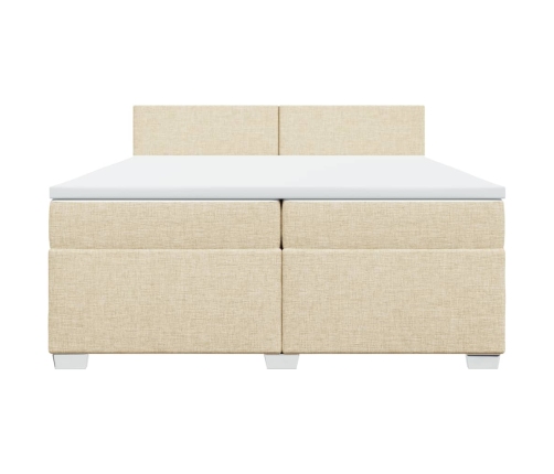Cama box spring con colchón tela color crema 200x200 cm
