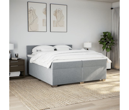 Cama box spring con colchón tela gris claro 200x200 cm