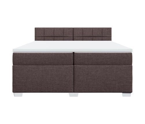 Cama box spring con colchón tela marrón oscuro 200x200 cm