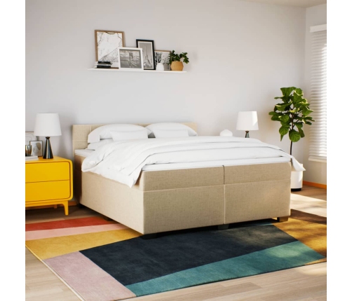 Cama box spring con colchón tela color crema 200x200 cm
