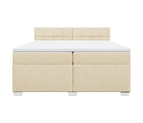 Cama box spring con colchón tela color crema 200x200 cm