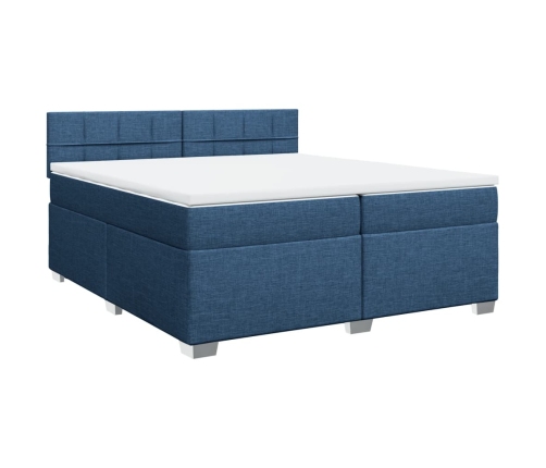 Cama box spring con colchón tela azul 200x200 cm