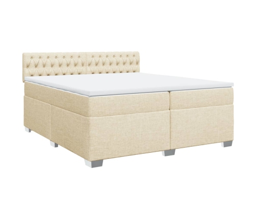 Cama box spring con colchón tela color crema 200x200 cm