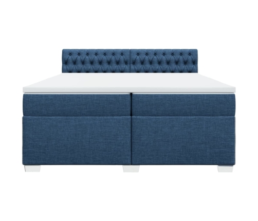 Cama box spring con colchón tela azul 200x200 cm