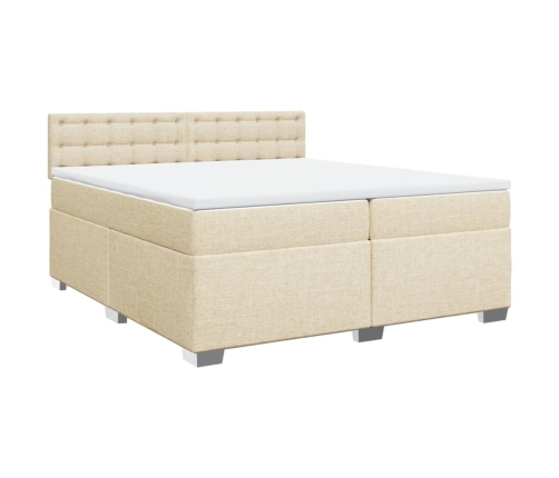 Cama box spring con colchón tela color crema 200x200 cm