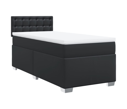 Cama box spring con colchón cuero sintético negro 90x190 cm