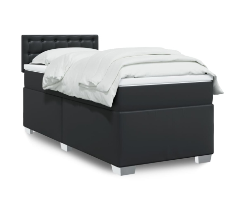 Cama box spring con colchón cuero sintético negro 90x190 cm