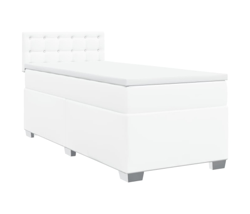 Cama box spring con colchón cuero sintético blanco 90x190 cm