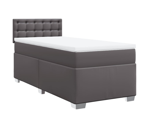 Cama box spring con colchón cuero sintético gris 100x200 cm