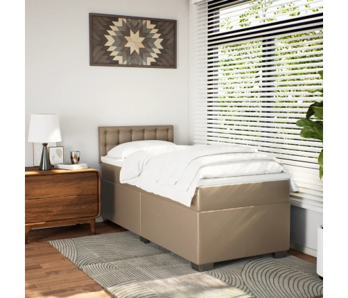 Cama box spring con colchón cuero sintético capuchino 100x200cm
