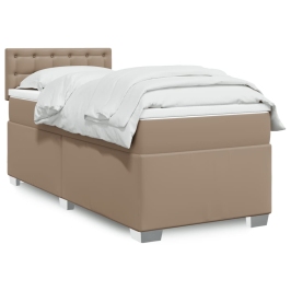 Cama box spring con colchón cuero sintético capuchino 100x200cm