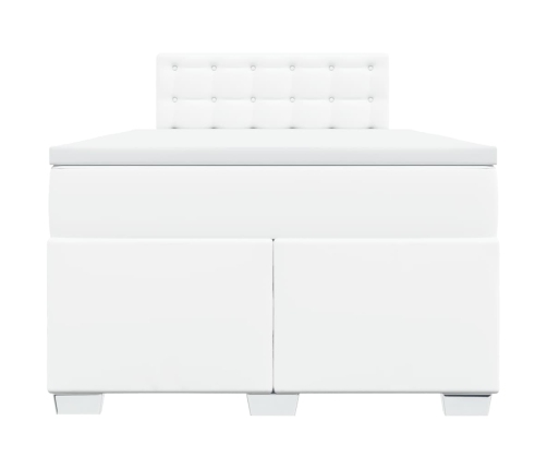 Cama box spring con colchón cuero sintético blanco 120x190 cm