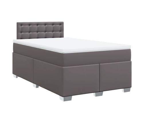 Cama box spring con colchón cuero sintético gris 120x190 cm