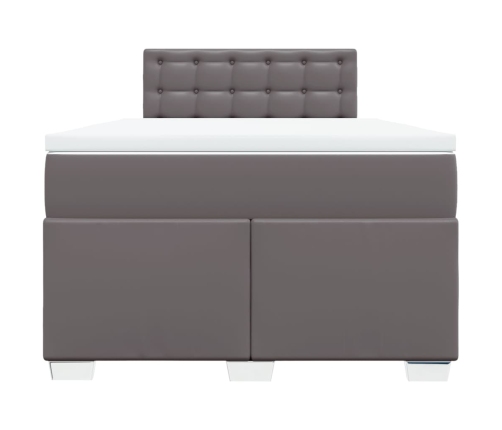 Cama box spring con colchón cuero sintético gris 120x190 cm