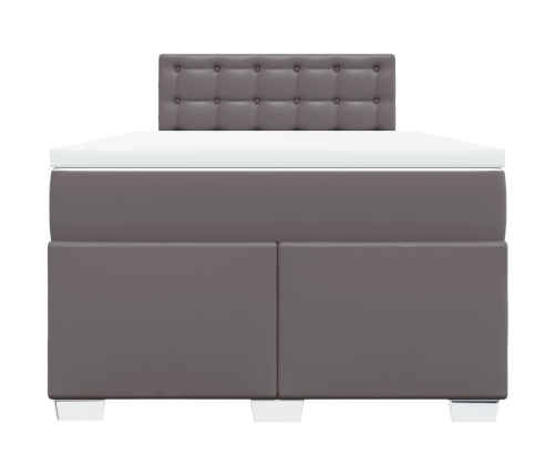 Cama box spring con colchón cuero sintético gris 120x200 cm