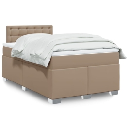 Cama box spring con colchón cuero sintético capuchino 120x200cm