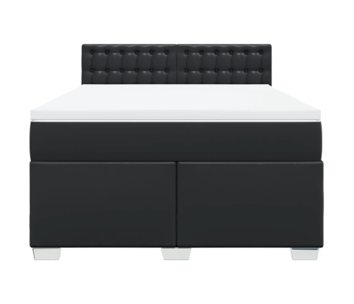 Cama box spring con colchón cuero sintético negro 140x190 cm