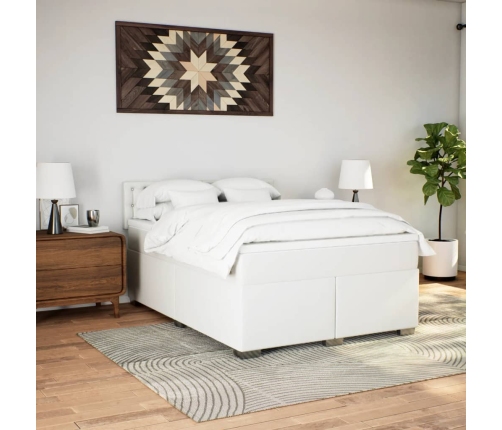 Cama box spring con colchón cuero sintético blanco 140x190 cm