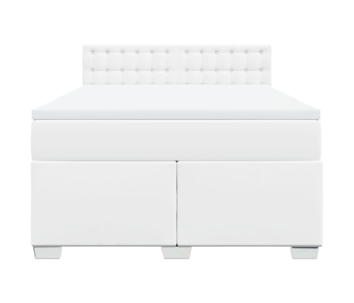 Cama box spring con colchón cuero sintético blanco 140x190 cm