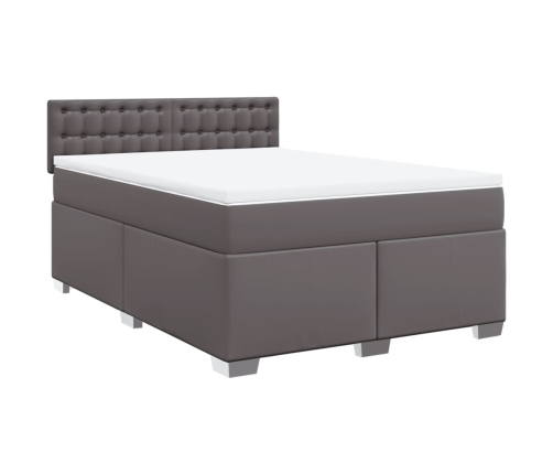 Cama box spring con colchón cuero sintético gris 140x190 cm