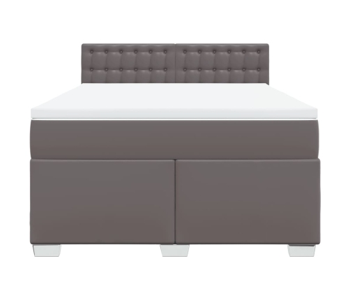 Cama box spring con colchón cuero sintético gris 140x190 cm