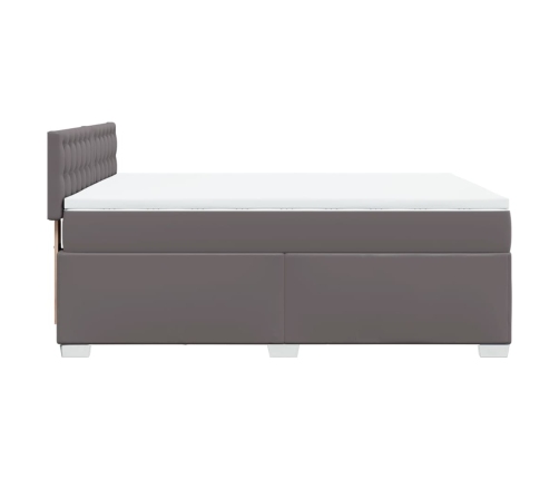 Cama box spring con colchón cuero sintético gris 140x190 cm