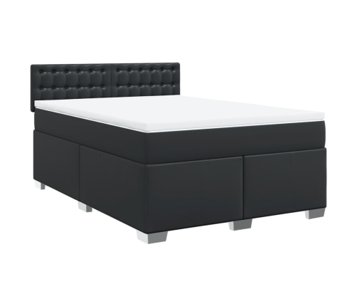 Cama box spring con colchón cuero sintético negro 140x200cm