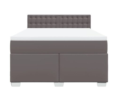 Cama box spring con colchón cuero sintético gris 140x200 cm