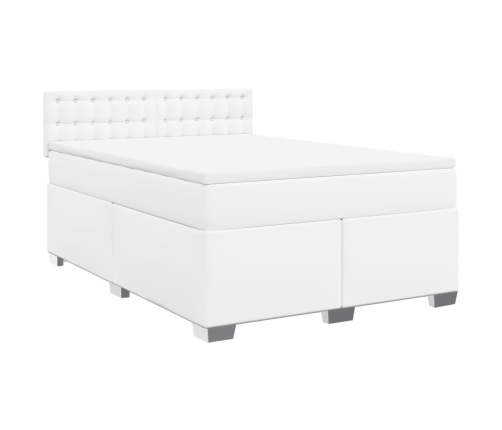 Cama box spring con colchón cuero sintético blanco 160x200 cm