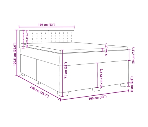 Cama box spring con colchón cuero sintético blanco 160x200 cm