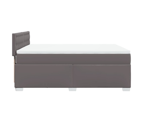 Cama box spring con colchón cuero sintético gris 160x200 cm