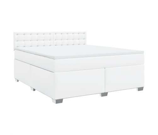 Cama box spring con colchón cuero sintético blanco 180x200 cm