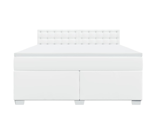 Cama box spring con colchón cuero sintético blanco 180x200 cm