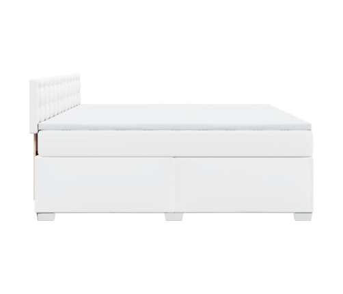 Cama box spring con colchón cuero sintético blanco 180x200 cm