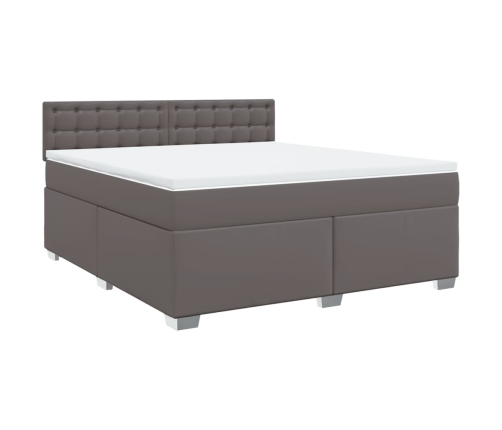 Cama box spring con colchón cuero sintético gris 180x200 cm