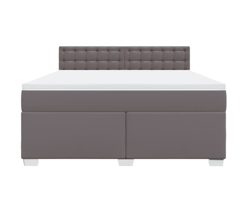 Cama box spring con colchón cuero sintético gris 180x200 cm