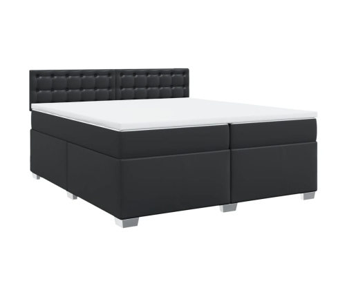 Cama box spring con colchón cuero sintético negro 200x200 cm