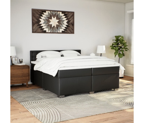 Cama box spring con colchón cuero sintético negro 200x200 cm