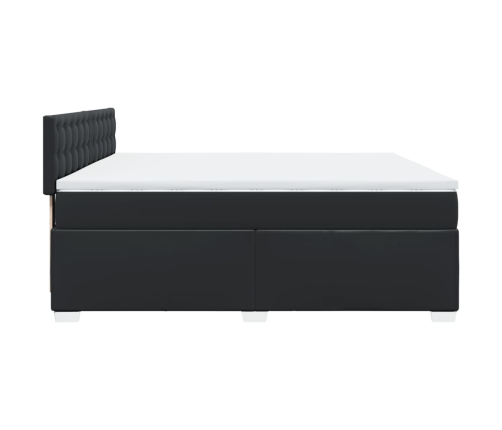 Cama box spring con colchón cuero sintético negro 200x200 cm